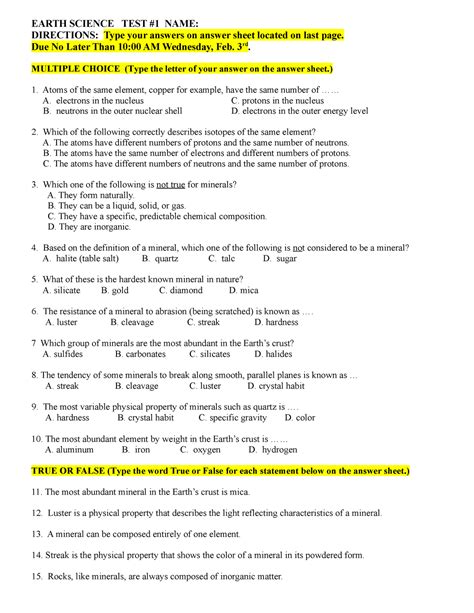 Download Earth Science Chapter 3 Test 