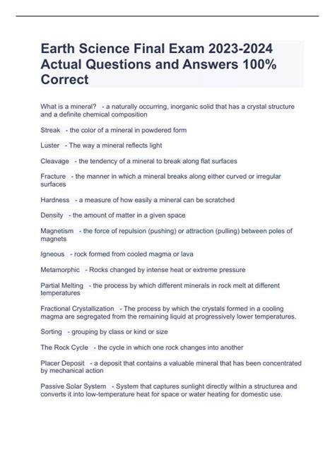 Read Online Earth Science Final Exam Questions And Answers 