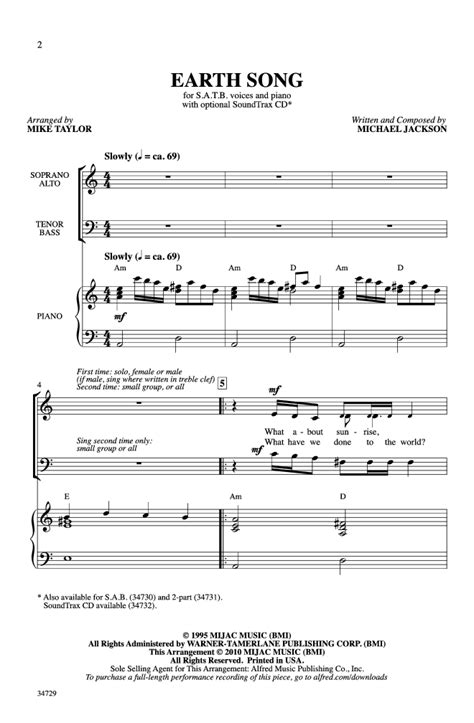 Full Download Earth Song Satb By Michael Jackson Arr T J W Pepper 