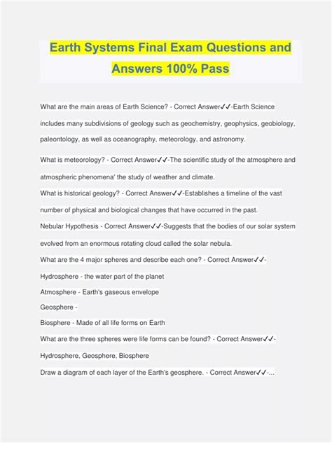 Download Earth Systems Final Exam Study Guide Answers 