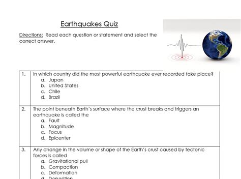 earthquake multiple choice questions