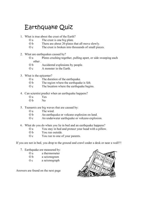earthquake worksheet answers