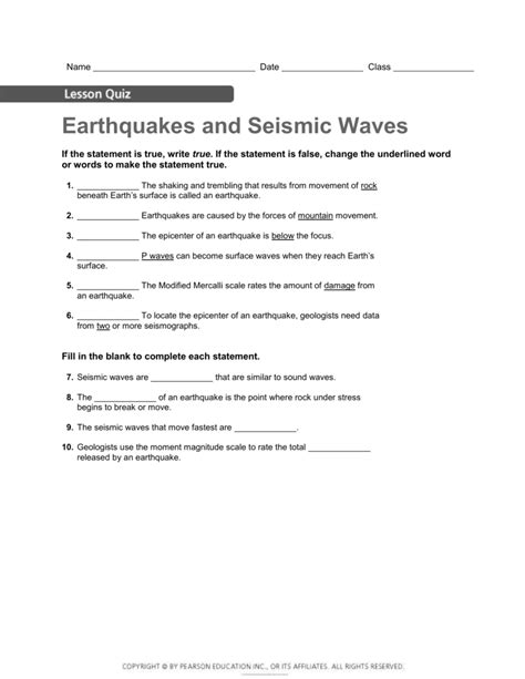 Download Earthquakes And Seismic Waves Worksheet Answers 