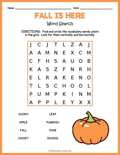 Easy Fall Word Search   Free Printable Word Searches For Fall Word Search - Easy Fall Word Search