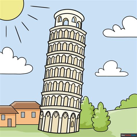 Easy How To Draw The Leaning Tower Of Leaning Tower Of Pisa Coloring Page - Leaning Tower Of Pisa Coloring Page