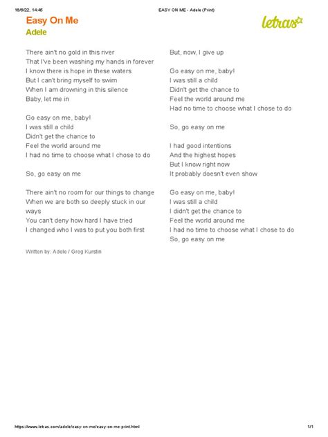 Easy On Me Adele Letra