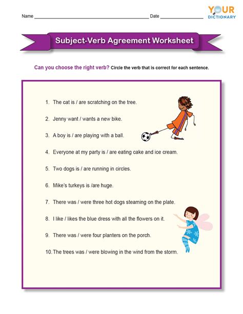 Easy Print Subject Verb Agreement Worksheets Verb Subject Agreement Worksheet - Verb Subject Agreement Worksheet