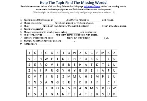 Easy Science Words   Tapirs Free Online Easy Science Hidden Words Activity - Easy Science Words