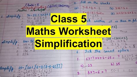 Easy Simplification Questions For Class 5 With Answers Simplification Exercises For Grade 5 - Simplification Exercises For Grade 5