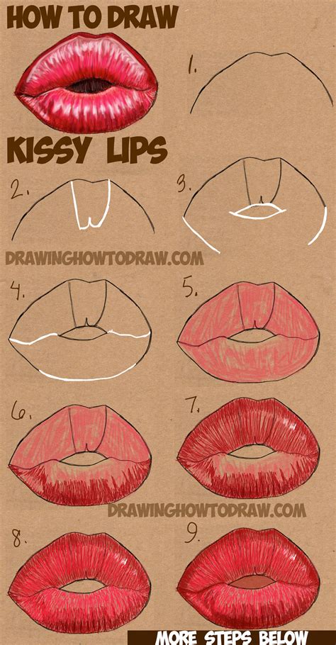 easy way to draw kissing lips easy drawings