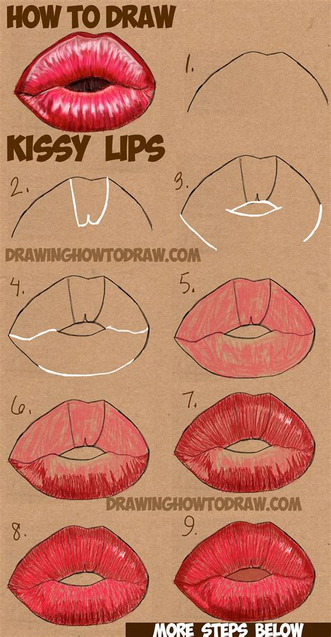 easy way to draw kissing lips for beginners