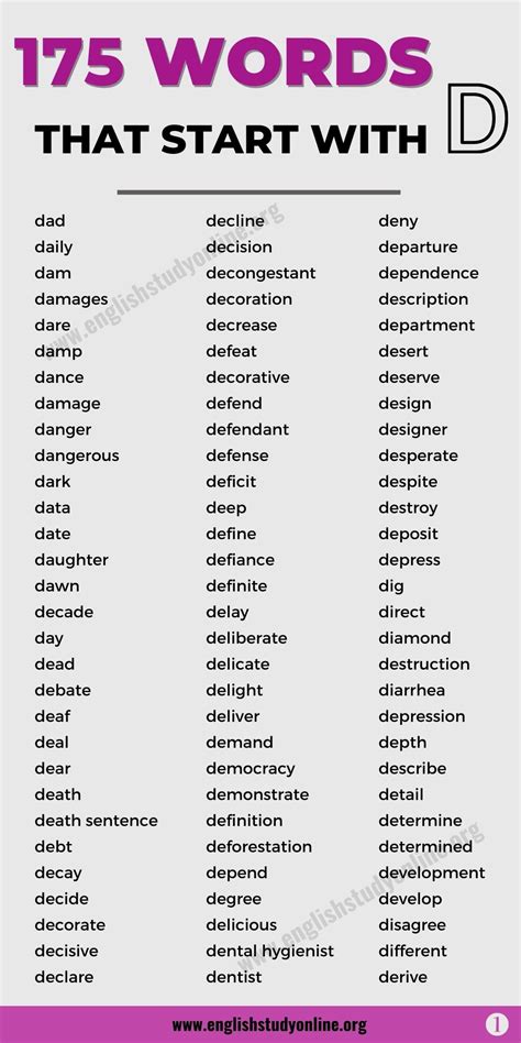 Easy Words That Start With D   1000 Words That Start With D D Words - Easy Words That Start With D