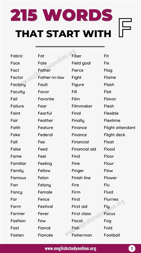 Easy Words That Start With F   F Words List For Kids Browse The Student - Easy Words That Start With F