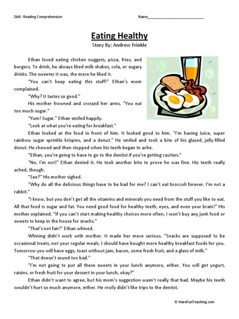 Eating Healthy Second Grade Reading Comprehension Worksheet Scribd 2nd Grade Healthy Eating Worksheet - 2nd Grade Healthy Eating Worksheet