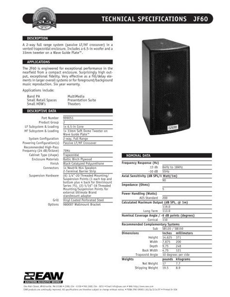 Download Eaw Jf60 User Guide 