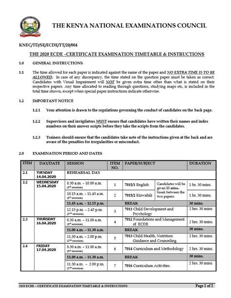 ecde certificate exam knec timetable bing