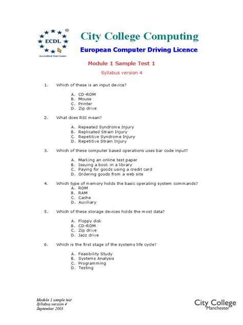 Ecdl Module 1 Questions And Answers