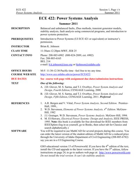 Ece 422 Power Systems Analysis College Of Engineering