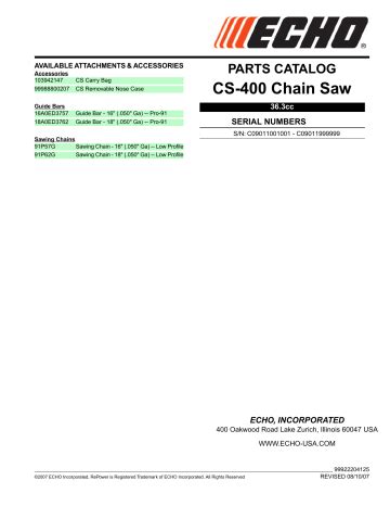 Echo Cs 400 Parts Catalog