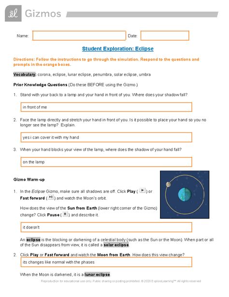 Eclipse Gizmo Answer Key