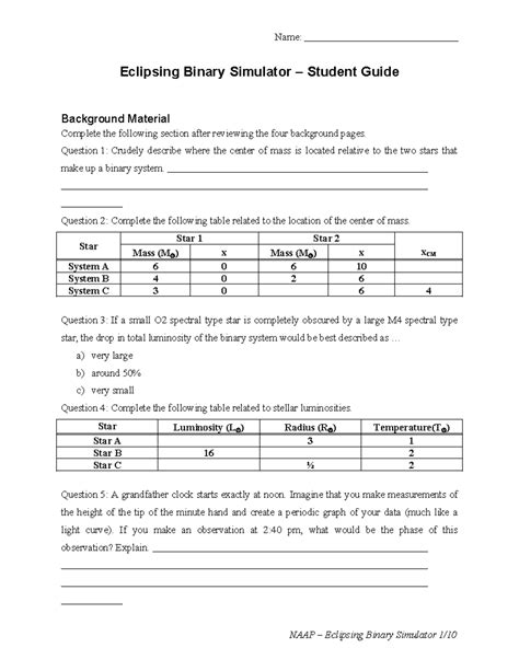 eclipsing binary student guide answers