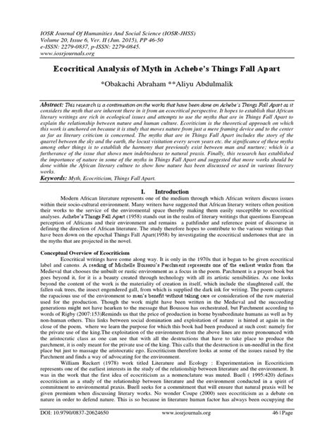 Ecocritical Analysis Of Myth In Achebe S Things Fall Apart