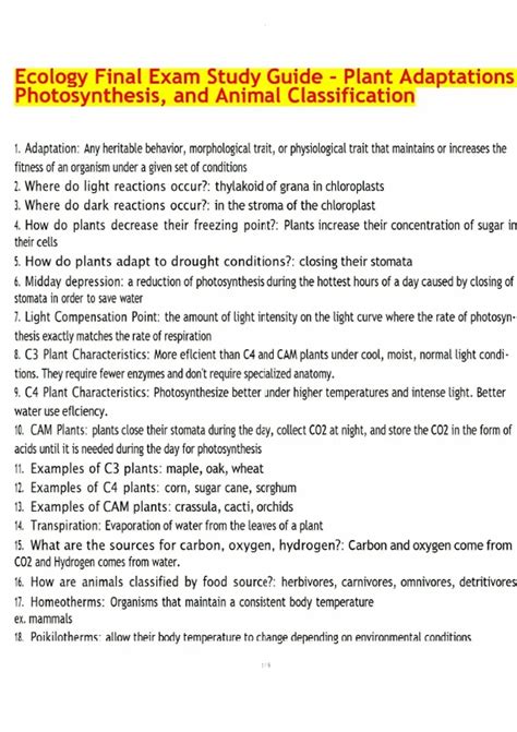 Ecology Final Exam