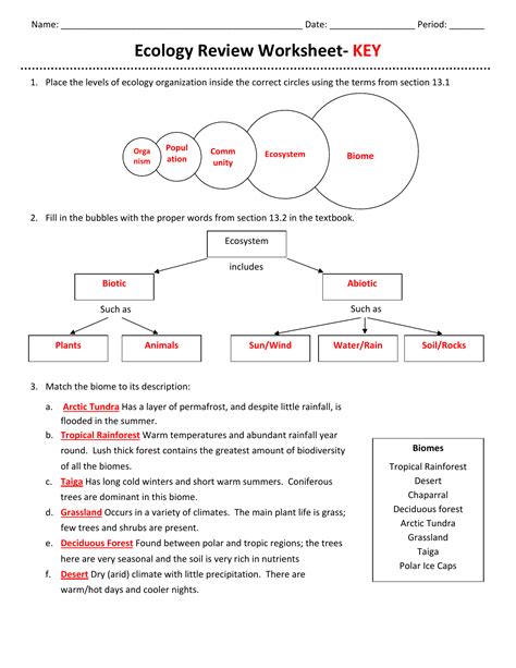 Ecology Review Answer Key