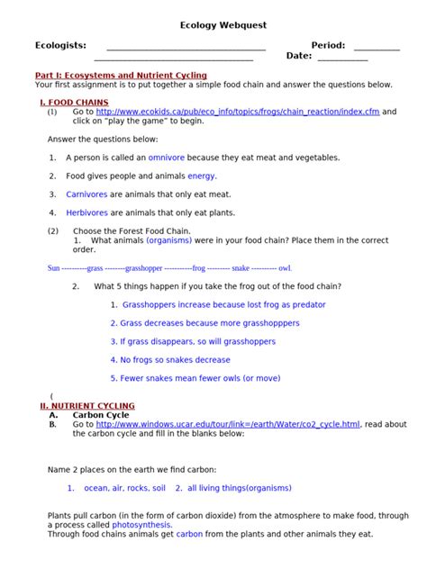 Ecology Webquest