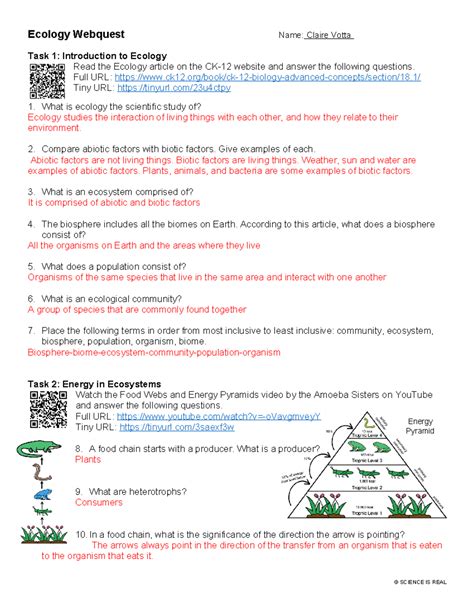 Ecology Webquest Answer