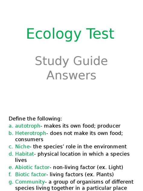 Read Online Ecology Test Study Guide 