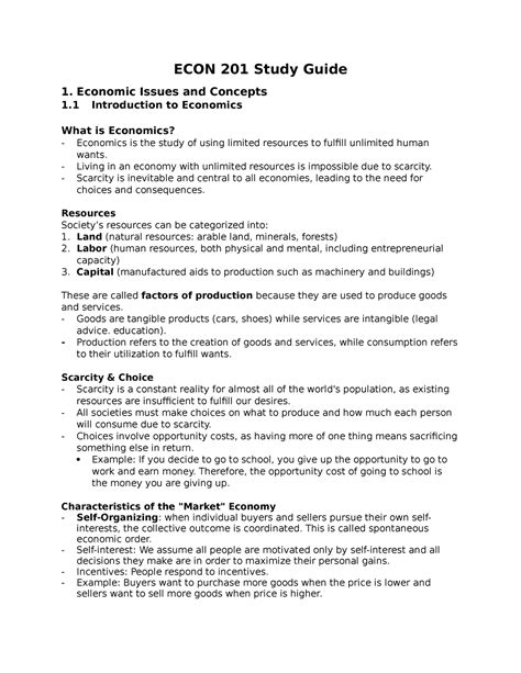 Econ 201 Study Guide