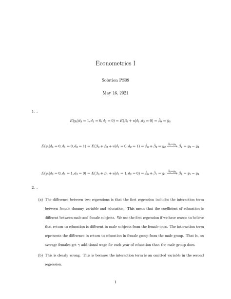 Download Econometrics I Solution 