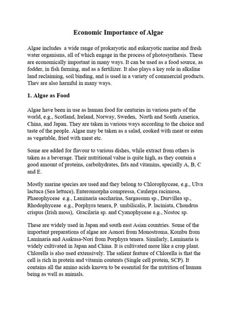Economic Importance Of Algae Pdf