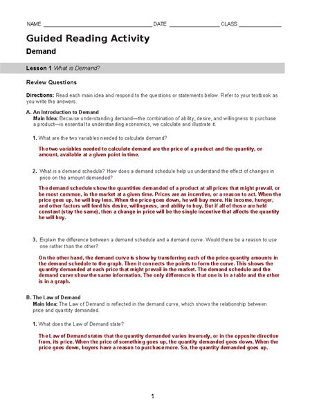 Economics Chapter 4 Guided Reading Answers