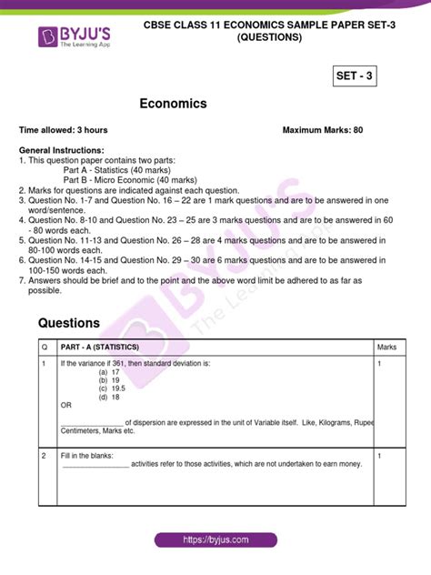 Economics Sample Paper Class 11