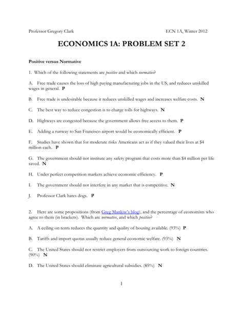 Read Online Economics 1A Problem Set 1 Answers 