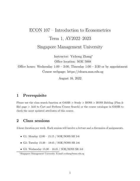 Read Economics 20 Econometrics Syllabus And Course Outline 