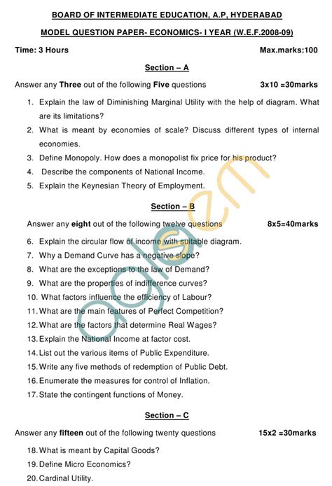 Read Online Economics First Year Important Question Paper 