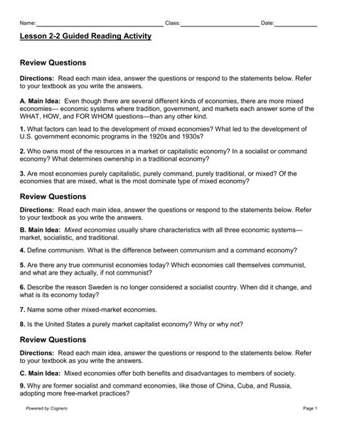 Read Economics Guided Activity 