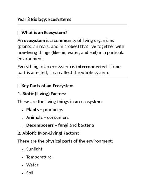 Ecosystems Year 8 Test