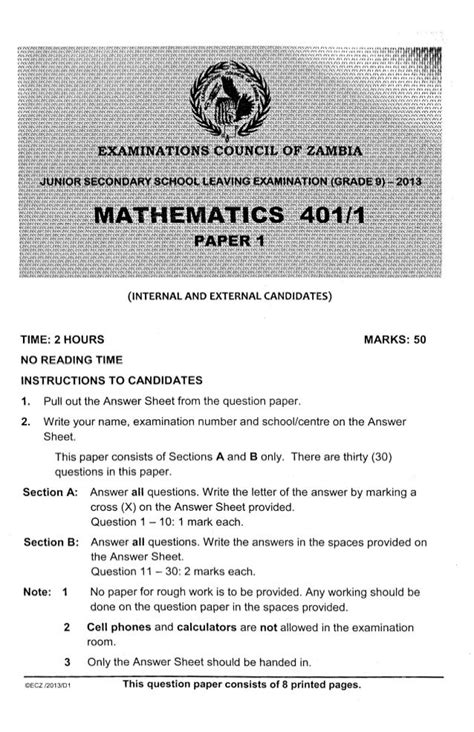 Ecz Maths Post Paper Grade 12