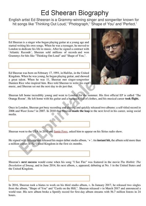 ed sheeran biography review worksheet