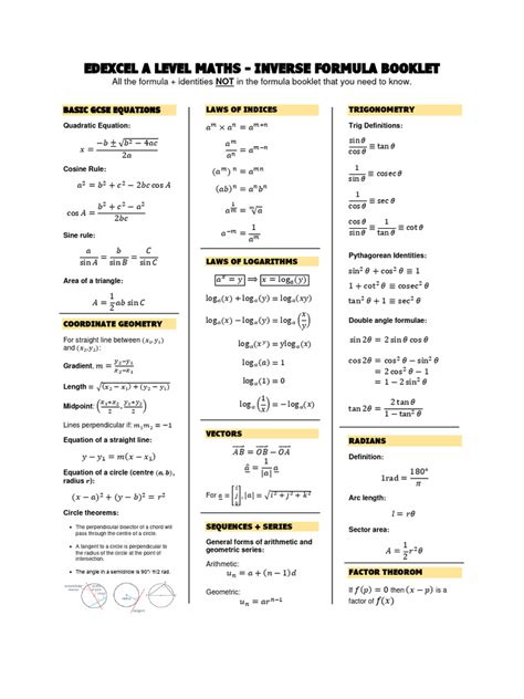 Edexcel Formula Sheet Maths