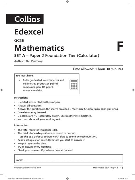 Edexcel Gcse Maths Practise Paper 2f Answer