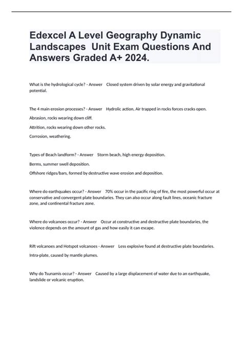 Edexcel Geography A Level Unit 2 Revision
