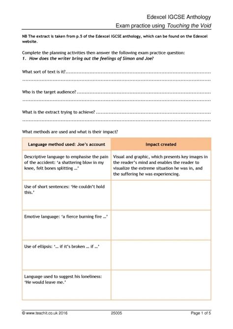 edexcel igcse english touching the void questions
