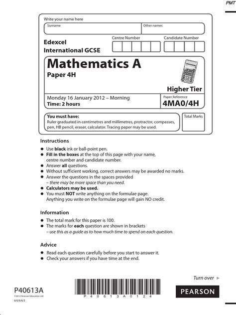 edexcel igcse maths 4h january 2014