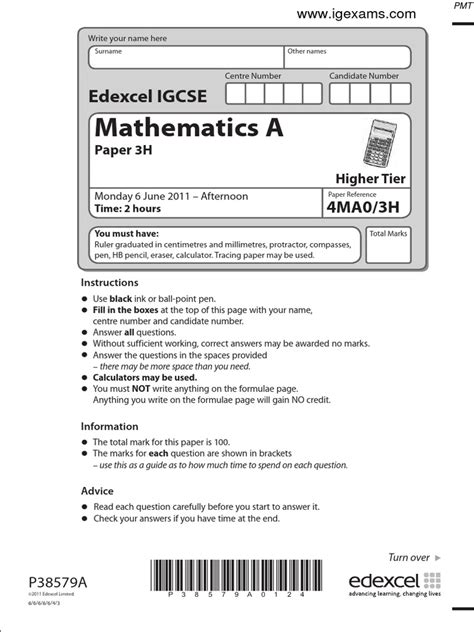 Edexcel Igcse Maths Paper 3h May 2013