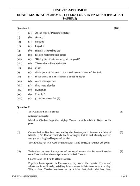 Edexcel Julius Caesar Marking Scheme